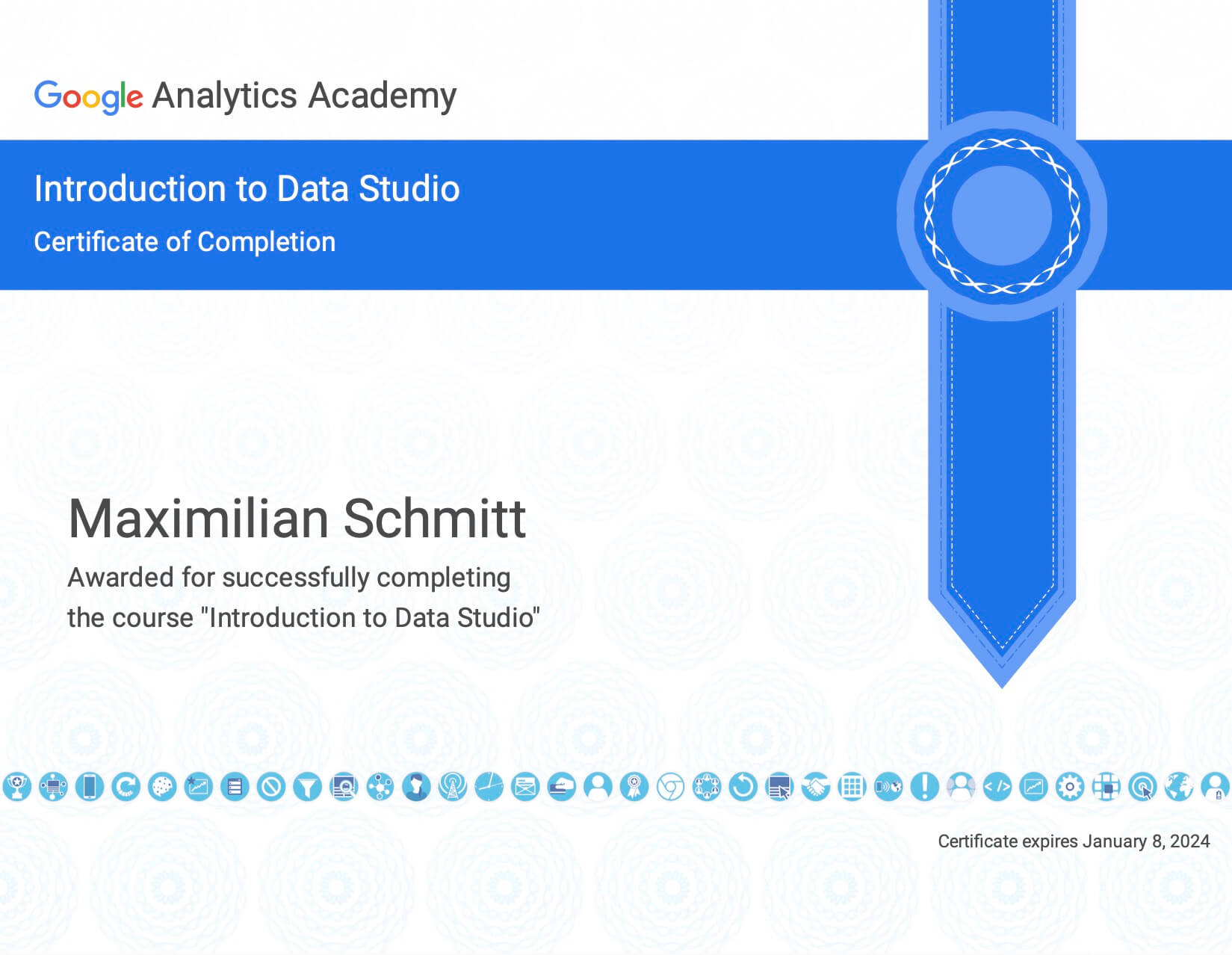 Zertifikat für die Grundlagen Google Data Studio